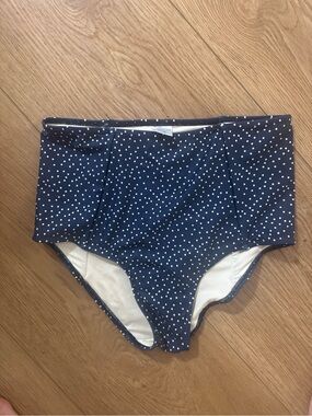Navy High-Waist Polka Dot Bikini Bottoms